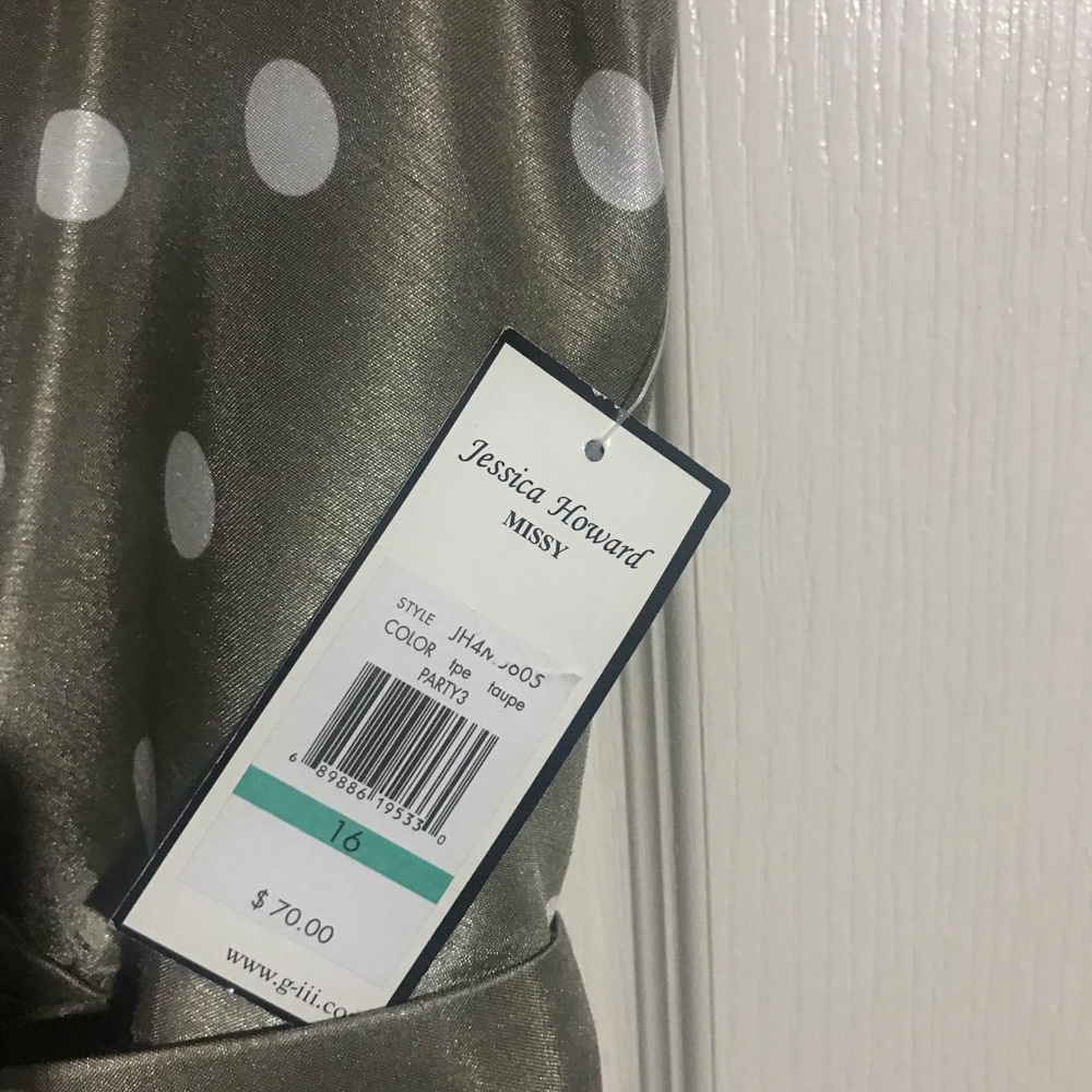 Taupe white polka dot dress
